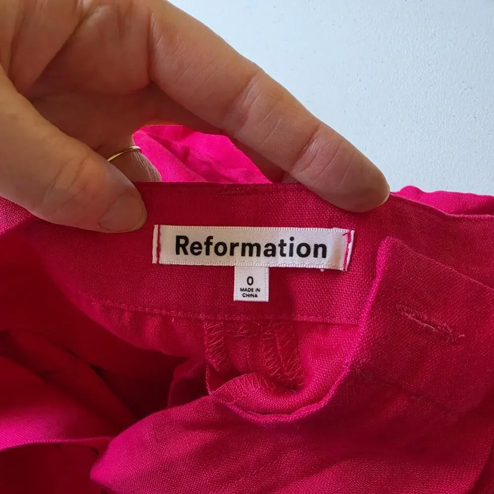 Reformation Pants Womens 0 Pink Linen Wide Leg Pleated Vesta Dress Trousers